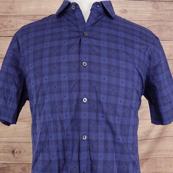 Zachary Prell Shirt Mens XL Blue Short Sleeve Button Front Cotton Plaid Casual - Picture 1 of 9